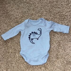 Light Blue Long-Sleeve Baby Bodysuit with Dino Applique
